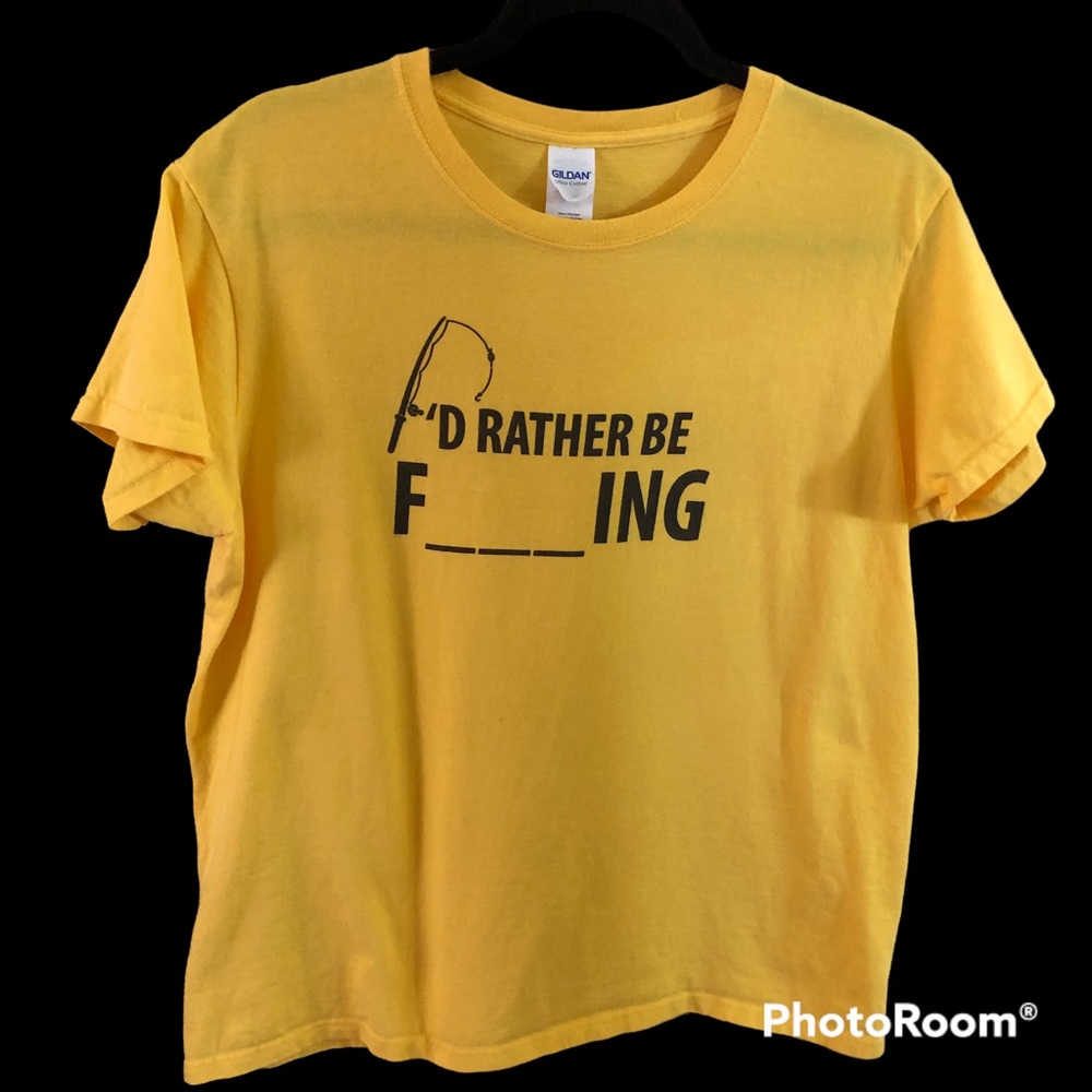 Fishing Tshirt. Humorous Fishing Tshirt. Yellow w/Black Graphic. Large